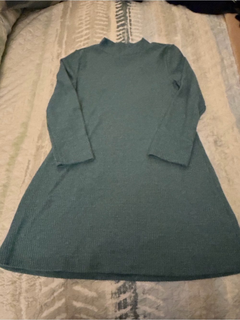 Old Navy Teal Knit Mock Neck A-Line Kids Dress